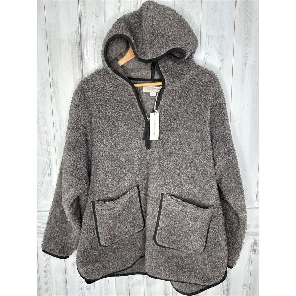 NWT OUTERKNOWN SEASIDE SHERPA PONCHO 1/4 ZIP PULLOVER HOODED JACKET GRAY M/L